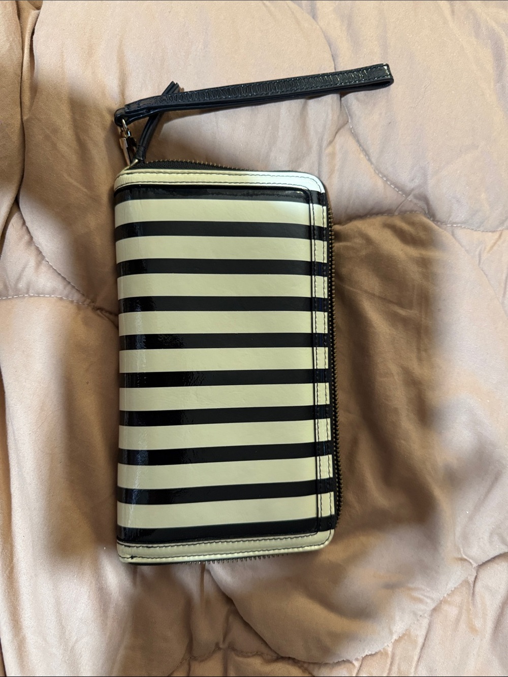 Halogen Black and Cream Striped Wristlet Wallet